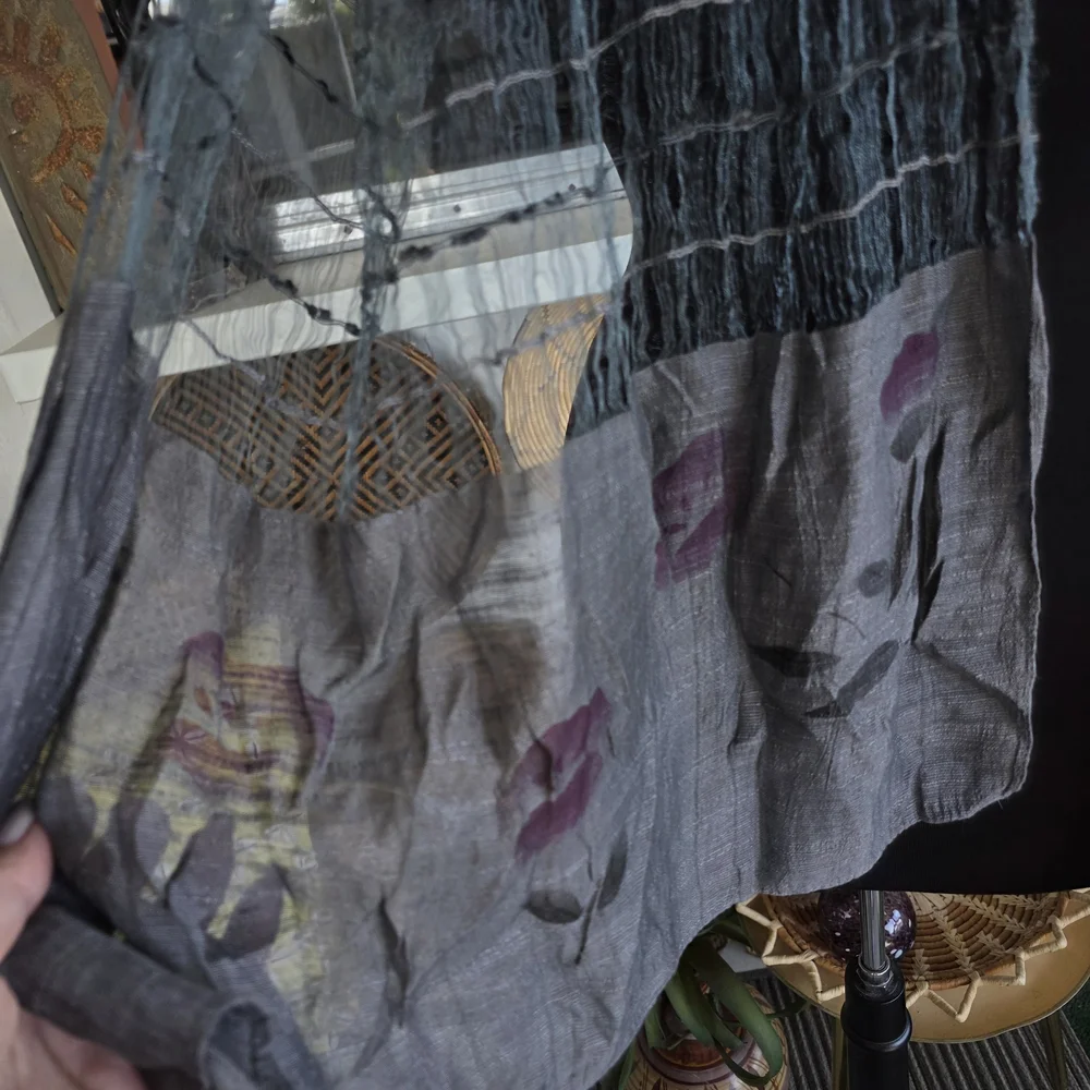 Fairy Wrap Bohemian Vintage Gray Gauze Scarf Patchwork Boho Chic - Picture 9 of 10